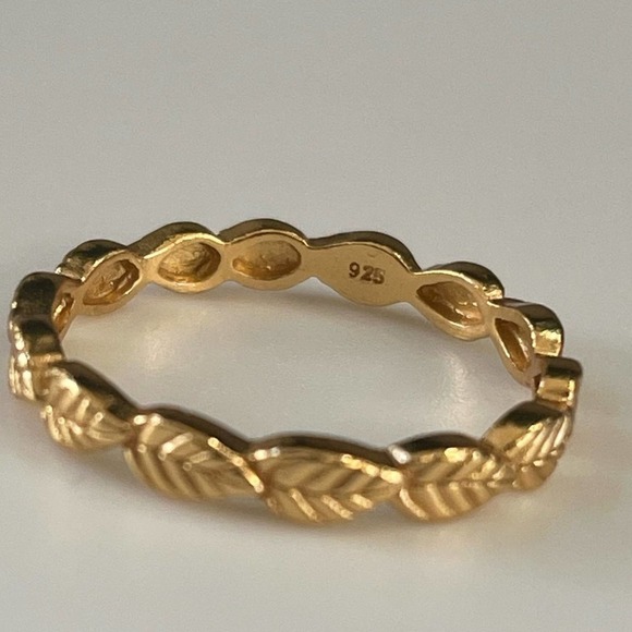 14k Gold over 925 Sterling Silver Ring Leaf Design - Picture 3 of 6